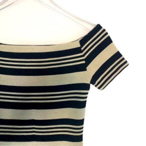 Topshop Bodycon Dress Tan & Black Stripe Mini Dress Size 4 - Picture 3 of 6